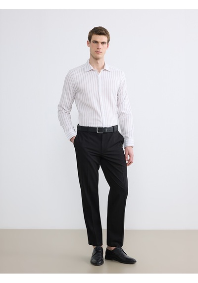 Lcw Busıness Bej Slim Fit Uzun Kollu Çizgili Armürlü Erkek Gömlek