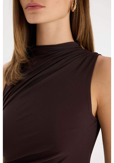 DeFacto Bodycon Vücudu Saran Yarım Balıkçı Yaka Basic Düz Tül Kolsuz Maxi Abiye Elbise C3519AX24AUBN539