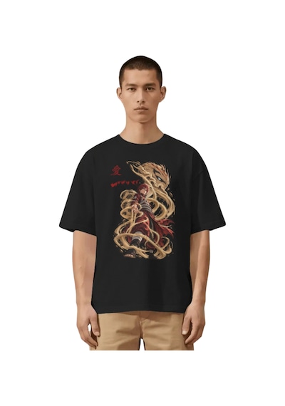 Unisex Oversize Gaara Naruto Anime Karakter Ön Baskılı Premium Ti Siyah
