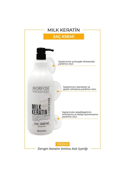 Morfose Milk Therapy Keratin Saç Bakım Kremi 1000 Ml - Saç Dökülmesi Önleyici, Besleyici, Koruyucu Etki