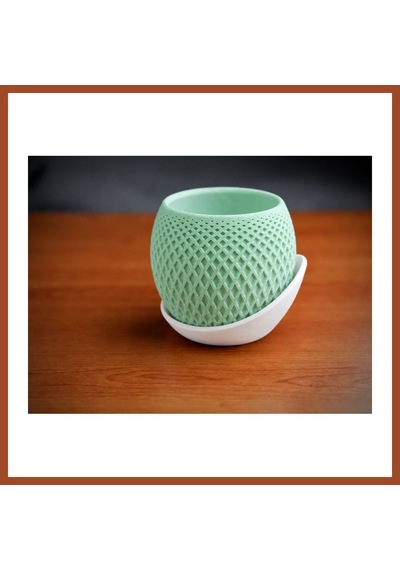 Bezos 3d Baskı Küre Saksı - Kafes Dokulu İki Parçalı Dekoratif Saksı - Mint-beyaz Pro Standart 15879863