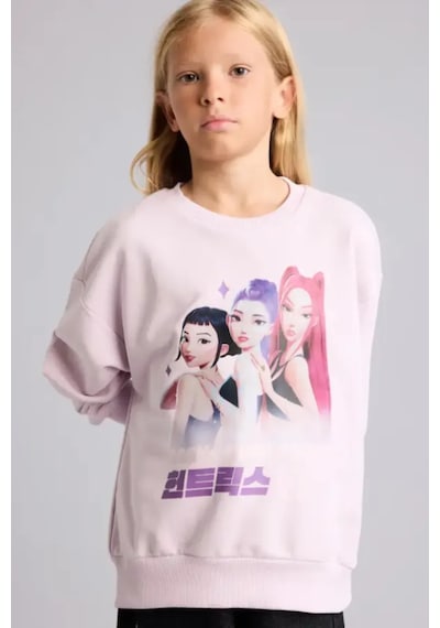 Defacto Kpop Demon Hunters Baskılı Relax Fit Bisiklet Yaka Sweatshirt Kız Çocuk I3551a826aupn424 Pembe-pn424