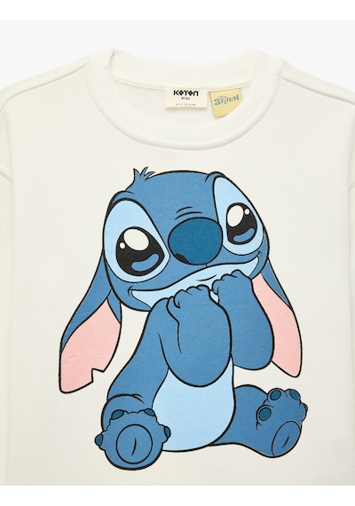 Koton Stitch Baskılı Şardonlu Uzun Kollu Bisiklet Yaka Lisanslı Sweatshirt Ekru 7wkg10044ak