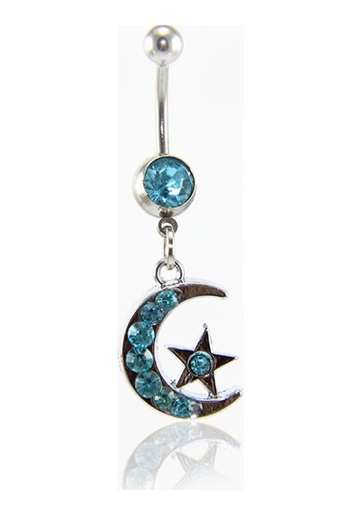 Tdgr00305 Turkuaz Taşlı Ay Yıldız Göbek Piercing K2 Çok Renkli