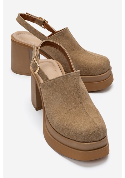 Luvishoes Bavıx Toprak Süet Platformlu Önü Kapalı Blok Topuklu Kadın Sandalet
