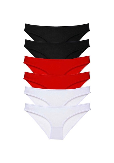 6 Adet Süper Eko Set Likralı Kadın Slip Külot Siyah Kırmızı Beyaz Çok Renkli