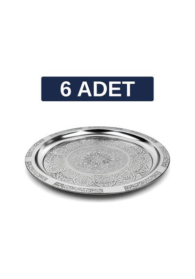 Binbir Trend 27 Cm Otantik Desenli Krom Çelik Kebap, Izgara, Meze Ve Servis Tabağı 6 Adet