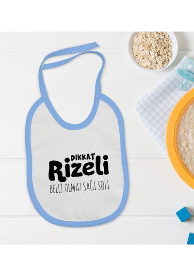 BK Kids Dikkat Rizeli Tasarımlı Mavi Bebek Mama Önlüğü-1