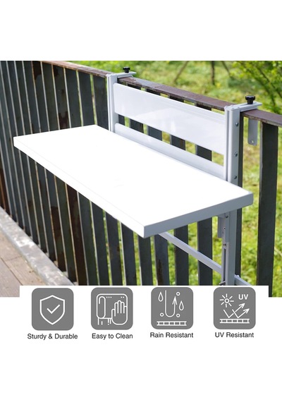 Dış Mekan Katlanır Balkon Masası, Yerden Tasarruflu Güverte Raylı Masa, Ayarlanabilir Yükseklik Veranda Bar, Kompakt Bahçe Masası, Siyah L80 G30cm / U31,5 G11,8 Diğer