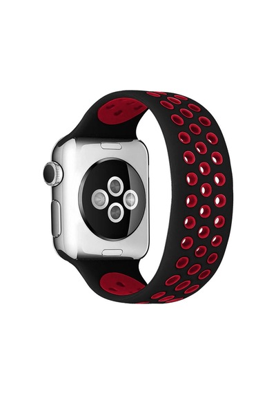 Newface - 385 - Apple Watch 42mm Ayarlı Delikli Silikon Kordon - Edntrend - - Siyah-kırmızı