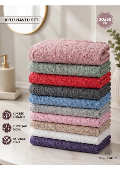 10'lu Mutfak Havlusu Seti 30x50 Cm Pamuklu Kurulama Bezi Renkli El Havlusu Yüksek Emici Çok Amaçlı Çok Renkli