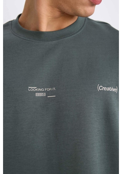 DeFacto Loose Fit Bisiklet Yaka Baskılı Kısa Kollu Ağır Kumaş Tişört E0575AX25SMGN498