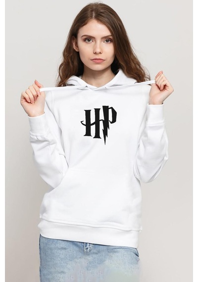 Hp Logo Beyaz Kadın 3ip Kapşonlu Sweatshirt 001