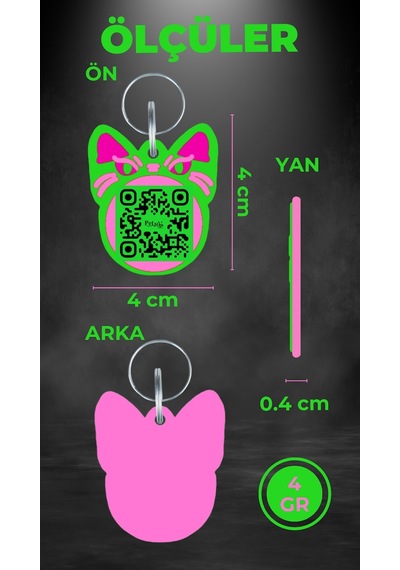 Petjoo 1.Bastet Pembe-Yeşil Qr'lı Kedi Künyesi
