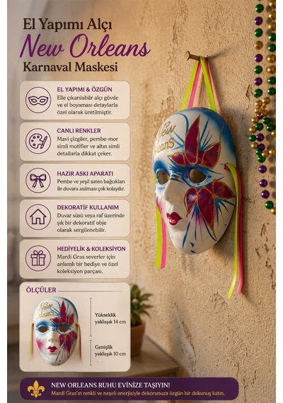 El Yapımı New Orleans Karnaval Maskesi