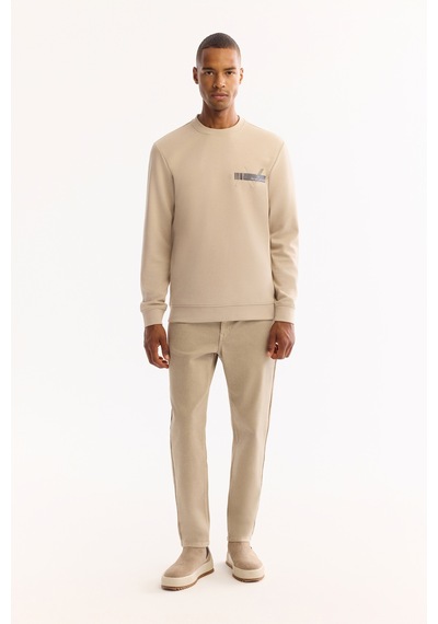 Avva Erkek Bej Bisiklet Yaka Pamuklu Bi-stretch Baskılı Regular Fit Sweatshirt A52y1260