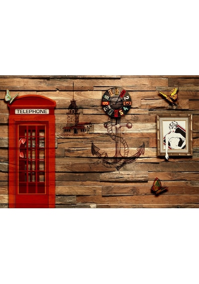 Vintage Telefon Kulubesi Özel Tasarım Duvar Kağıdı