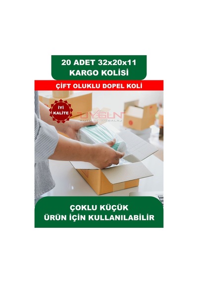 20 Adet 32x20x11 Cm Baskısız Çift Oluklu Boş Koli, Dopel Ürün Kolisi, Kargo Kolisi, Tssst