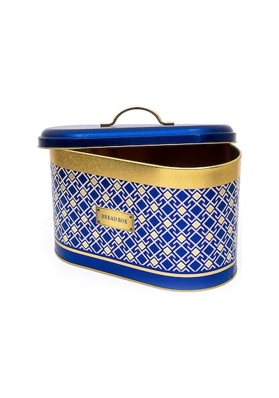 Turkish Blue Swt Home Desenli Oval Metal Ekmek Kutusu, 10.4 Lt Mavi