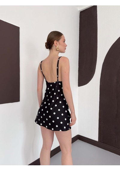 Verymoda Puantiye Baskılı Elbise D3024 Siyah Krem