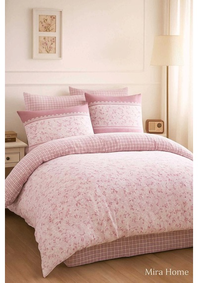 Çift Kişilik Pamuklu Nevresim Takımı Romantic Pink Çiçekli Çok Renkli