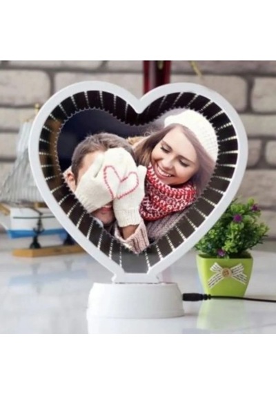 Kişiye Özel Fotoğraflı Kalp Şekilli Sihirli Led Ayna