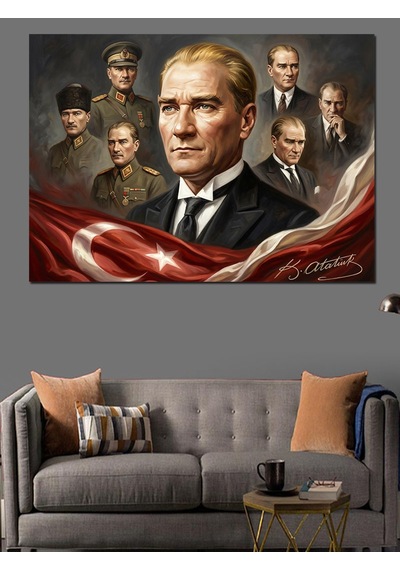 Gazi Mustafa Kemal Atatürk Tablosu Dekoratif Kanvas - Mdf Ahşap Tablo