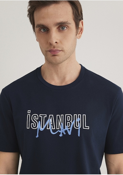 Mavi İstanbul Baskılı Lacivert Erkek T-shirt M067114-34319 Lacivert