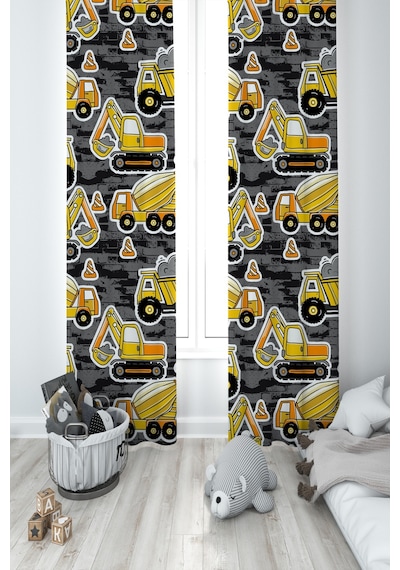 Mekta Home Bebek Ve Çocuk Odası İş Makine Desenli 2 Kanat Fon Perde