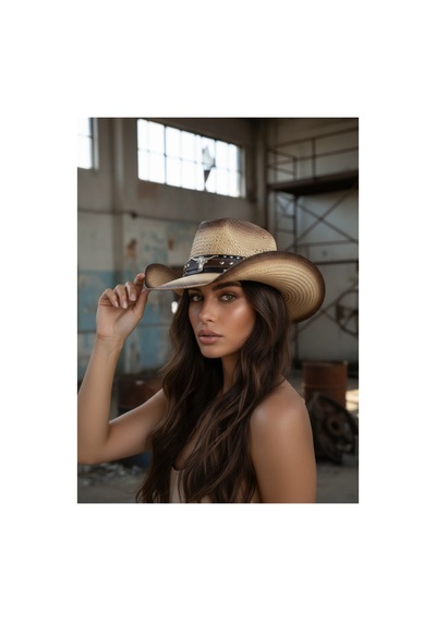 Gigi Luxe Ayarlanabilir Premium Kovboy Şapkası Hasır Western Şapka Erkek Kadın Unisex Kahverengi Kahverengi