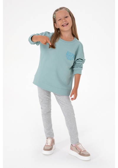 U.S. Polo Assn. Kız Çocuk Mint Simli Baskı Detaylı Bisiklet Yaka Basic Sweatshirt 50314289-VR090
