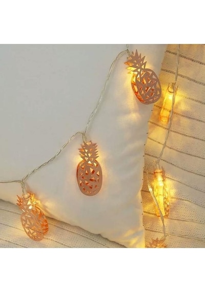Ananas Sıralı Led Işık 10Lu Dekoratif Lamba Gold Metal