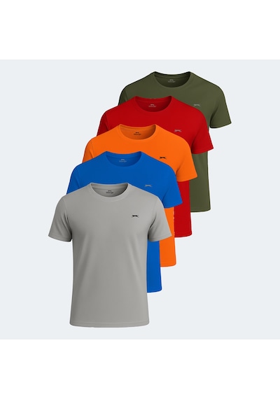 Slazenger OSWIN 5 li Set Erkek  Gri - Haki - Kırmızı - Saks Mavi - Turuncu Tişört