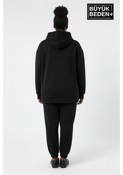 Süperlife Kadın Büyük Beden California 1974 Baskılı Kapüşonlu İnce Sweat Rahat Kalıp Hoodie Spr26bswk965 Siyah