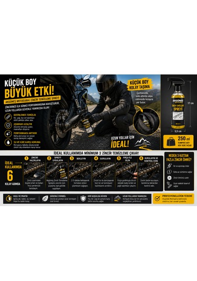 Akgüneş Motogaraj Zincir Temizleme Spreyi 250 Ml Motosiklet Zincir Bakım Ve Temizlik Ürünü
