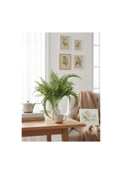 Yapay Çiçek Plastik Cycas Aşk Merdiveni Eğrelti Otu Sıkas Bitkisi 18yaprak 50 50cm Yapay Bitki Yeşil
