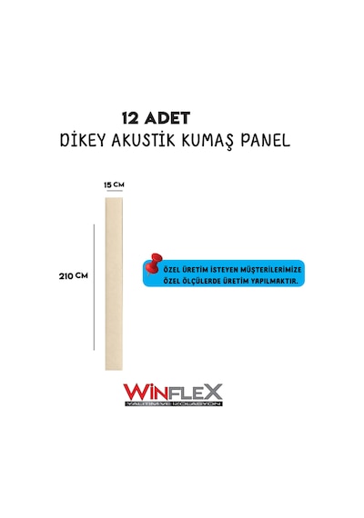Akustik Kumaş Kaplı Dikey Panel 15x210cm - 12 Adet Krem Renk