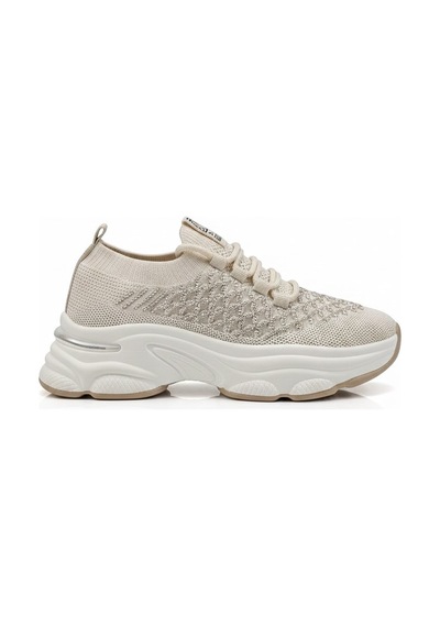 Voyager Taşlı Bağcıklı Triko Kalın Taban Kadın Sneaker Ayakkabı B064 Bej