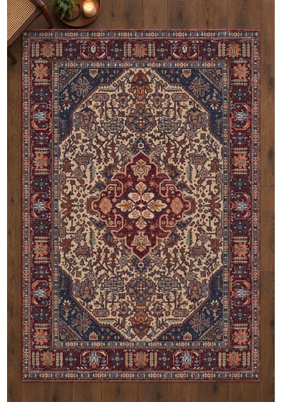 Artloop İstanbul Lacivert Bordo Oryantal Vintage Desenli Dokuma Tabanlı Şönil Halı Al 632 Lacivert-bordo