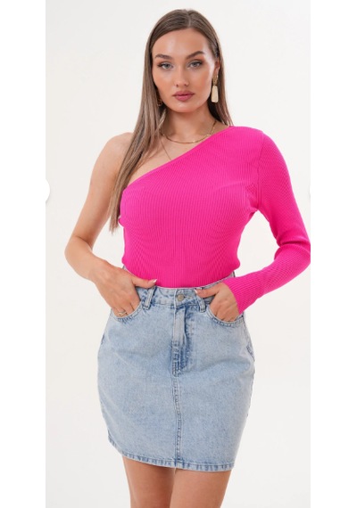 Eseclass Kadın Açık Mavi Yüksek Bel Denim Mini Etek - Klasik Yıkamalı Kot Etek