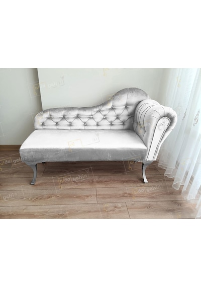 Ters Kol Dekoratif Bihter Koltuk Josefin Puf 110 Cm Gümüş Ayak Yeşil
