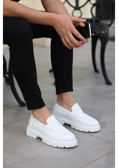 Shoetyle - Beyaz Deri Bağcıksız Erkek Günlük Ayakkabı 101-9069-941 Beyaz