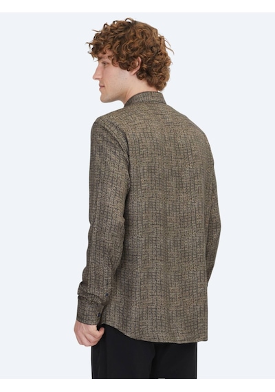 Kip Kahverengi Çizgili Regular Fit Dokuma Casual %100 Pamuk Gömlek Kahverengi