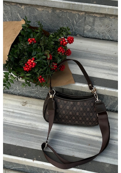Shule Bags Farme Monogram Baget Ve Çapraz Çanta Kahverengi Kahve