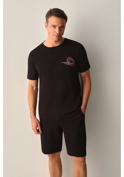 Suwen Meta Erkek Şort Pijama Takımı Sh26708663012 Siyah