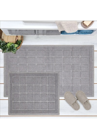 Soft Kare 2'li Banyo Paspası - Ekru - 60x100 Cm + 50x60 Cm Renkli