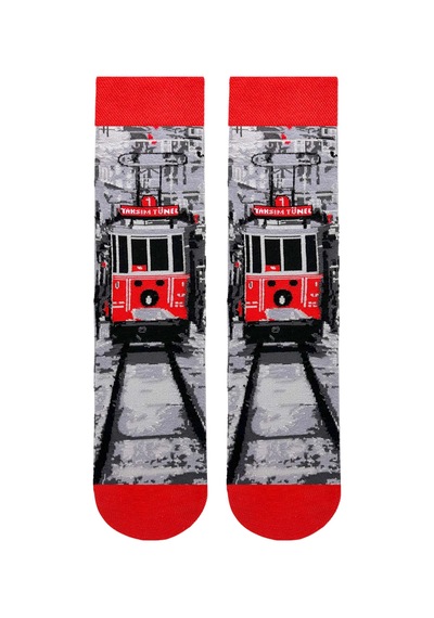 Carnaval Socks İstanbul Nostaljik Taksim Tramvay Desenli Unisex Soket Çorap Çok Renkli