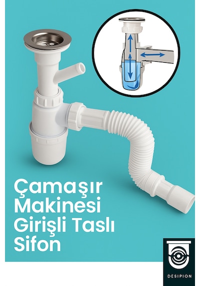 Koku Önleyici Çamaşır Makinesi Girişli Taslı Sifon - Dayanıklı