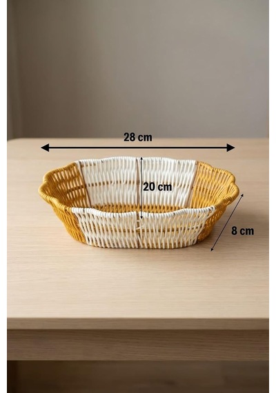 Lexroo Oval Çift Renkli Plastik Rattan Sepet, Ekmek Ve Meyve Sepeti, Hasır Görünümlü, Yıkanabilir Çok Renkli