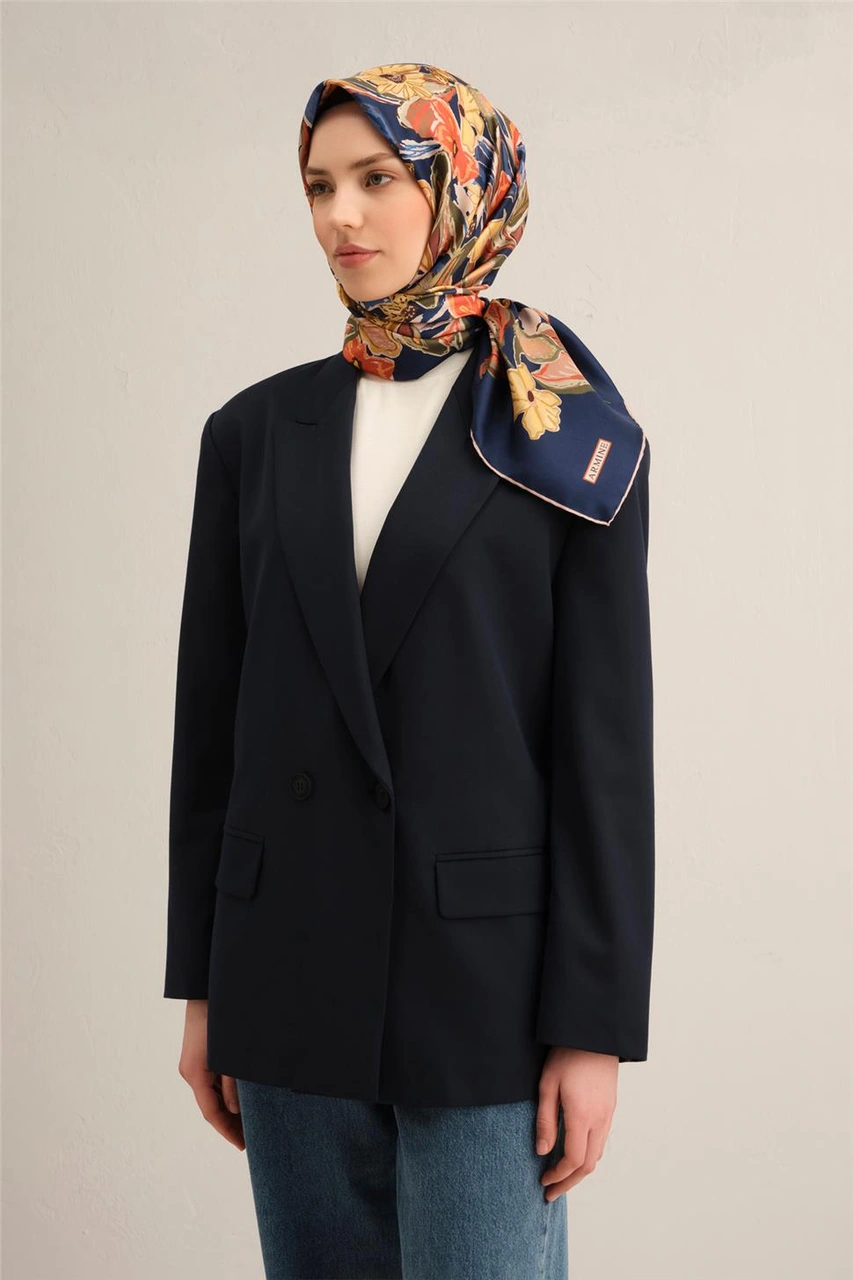 Armine Çiçek Desenli Saf İpek Twill Eşarp 9332d 37 Laciver